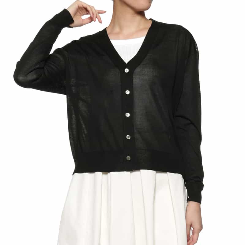 BARNEYS NEW YORK ウォッシャブル シルク Vネックニットカーディガン BLACK