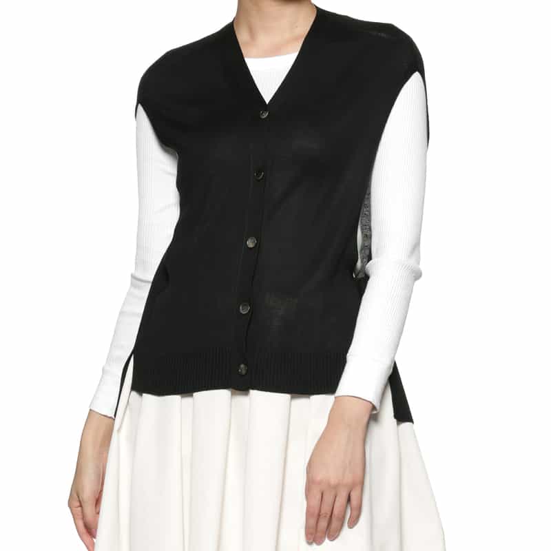 BARNEYS NEW YORK ウォッシャブル シルク アシンメトリーニットベスト BLACK