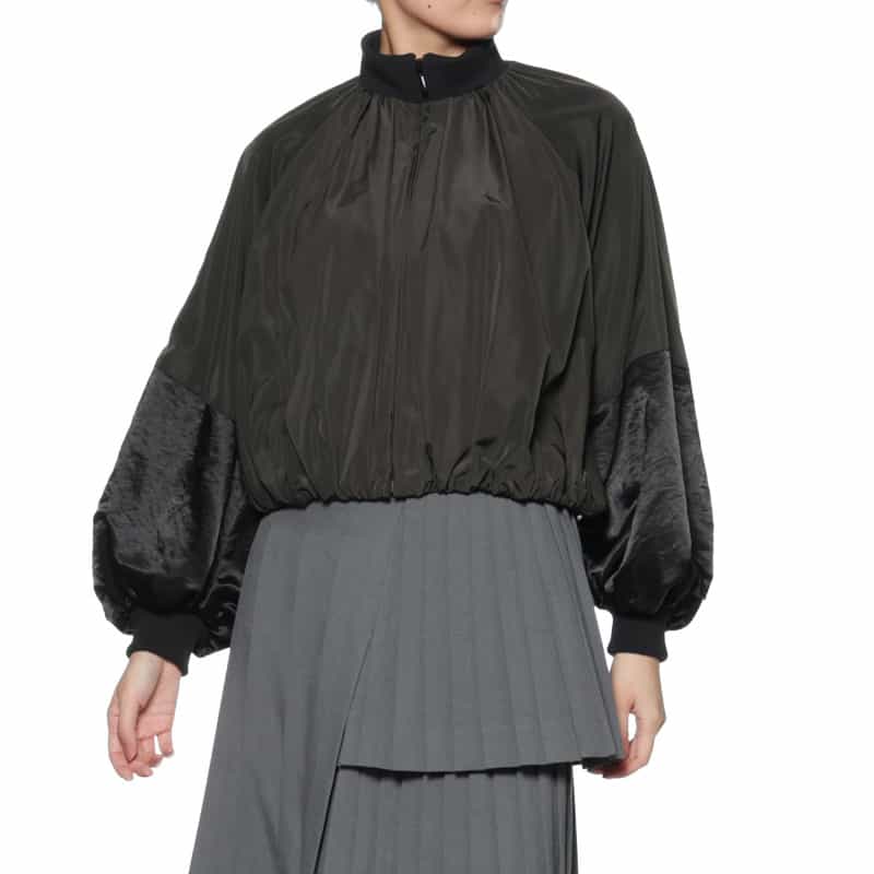 BARNEYS NEW YORK ウォッシャブル コンビネーション バルーンスリーブブルゾン BLACK