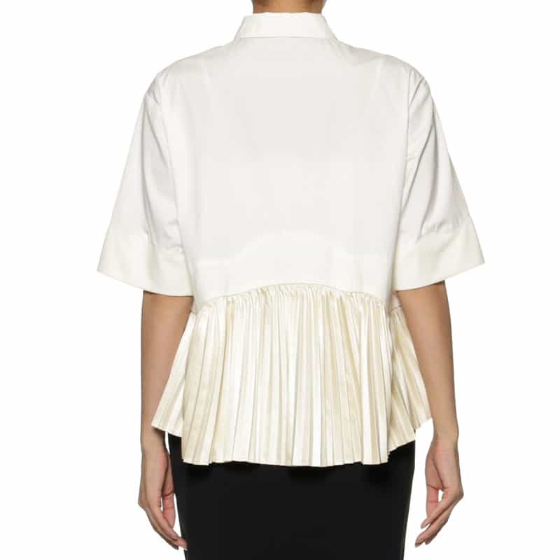 BARNEYS NEW YORK コンビネーション フェイクレザープリーツヘム ブラウス WHITE