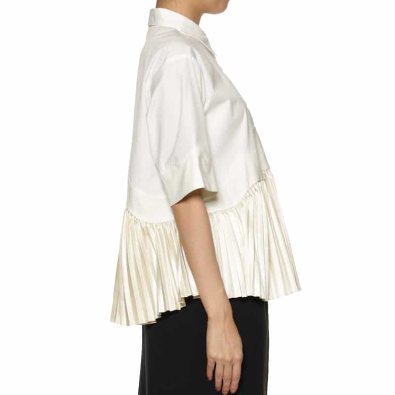 BARNEYS NEW YORK コンビネーション フェイクレザープリーツヘム ブラウス WHITE