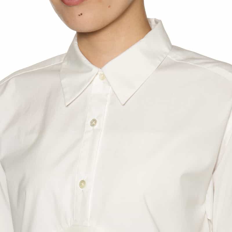 BARNEYS NEW YORK コンビネーション フェイクレザープリーツヘム ブラウス WHITE