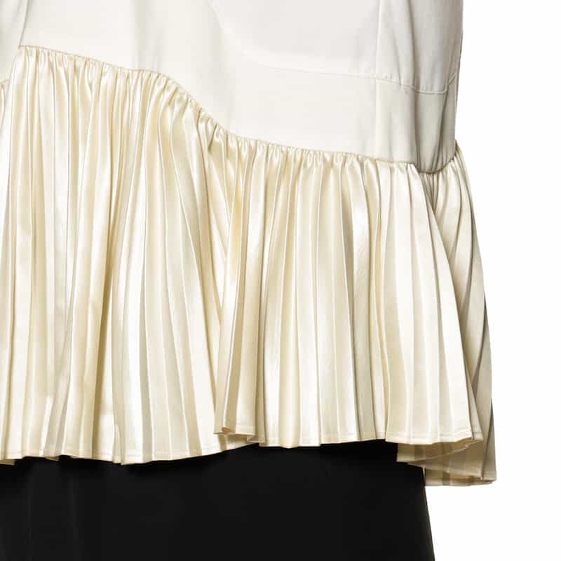 BARNEYS NEW YORK コンビネーション フェイクレザープリーツヘム ブラウス WHITE