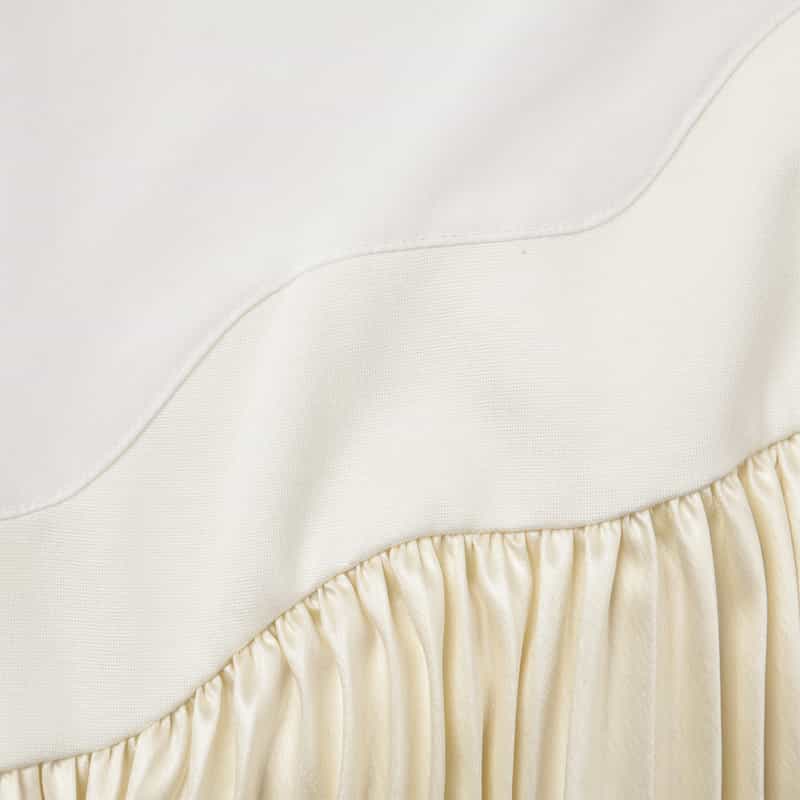 BARNEYS NEW YORK コンビネーション フェイクレザープリーツヘム ブラウス WHITE