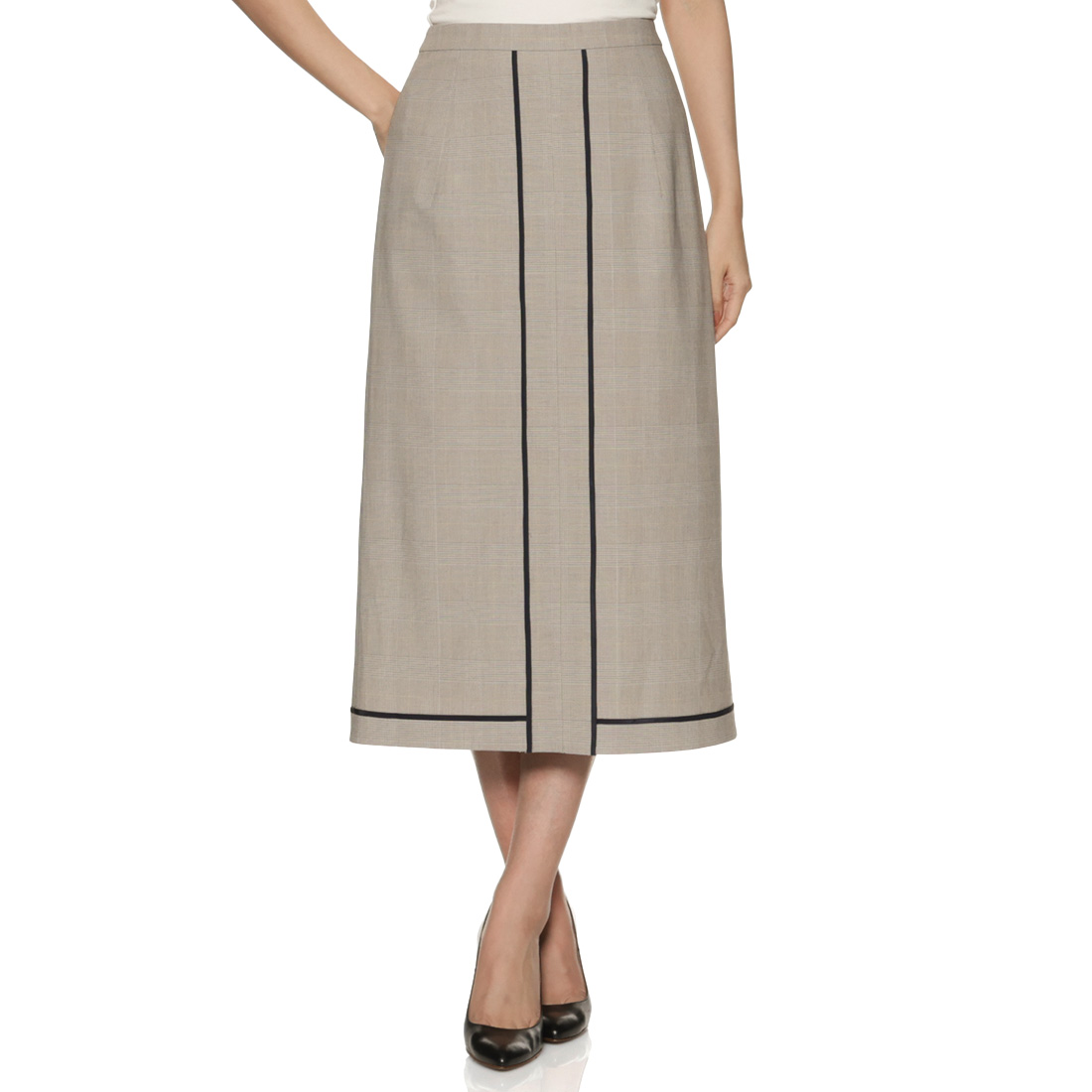 ウォッシャブル パイピングデザイン チェック柄スカート