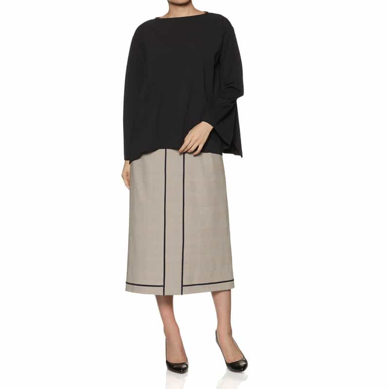 BARNEYS NEW YORK ウォッシャブル パイピングデザイン チェック柄スカート GRAY