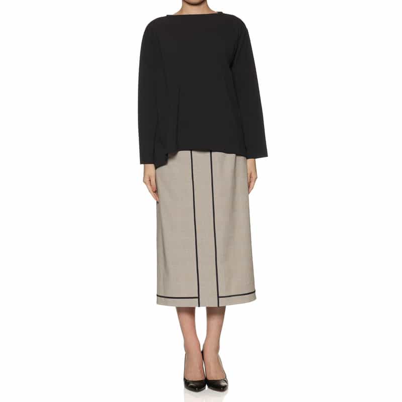BARNEYS NEW YORK ウォッシャブル パイピングデザイン チェック柄スカート GRAY