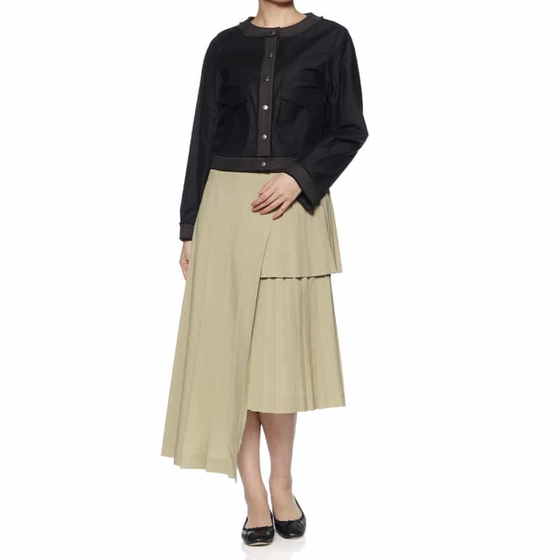 BARNEYS NEW YORK アシンメトリー ベルテッドプリーツスカート BEIGE