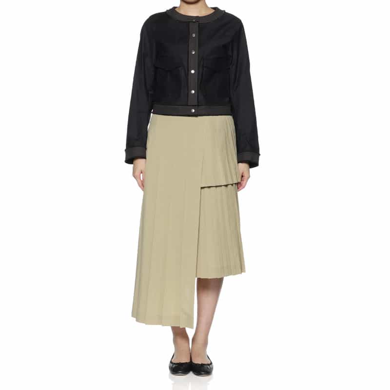 BARNEYS NEW YORK アシンメトリー ベルテッドプリーツスカート BEIGE