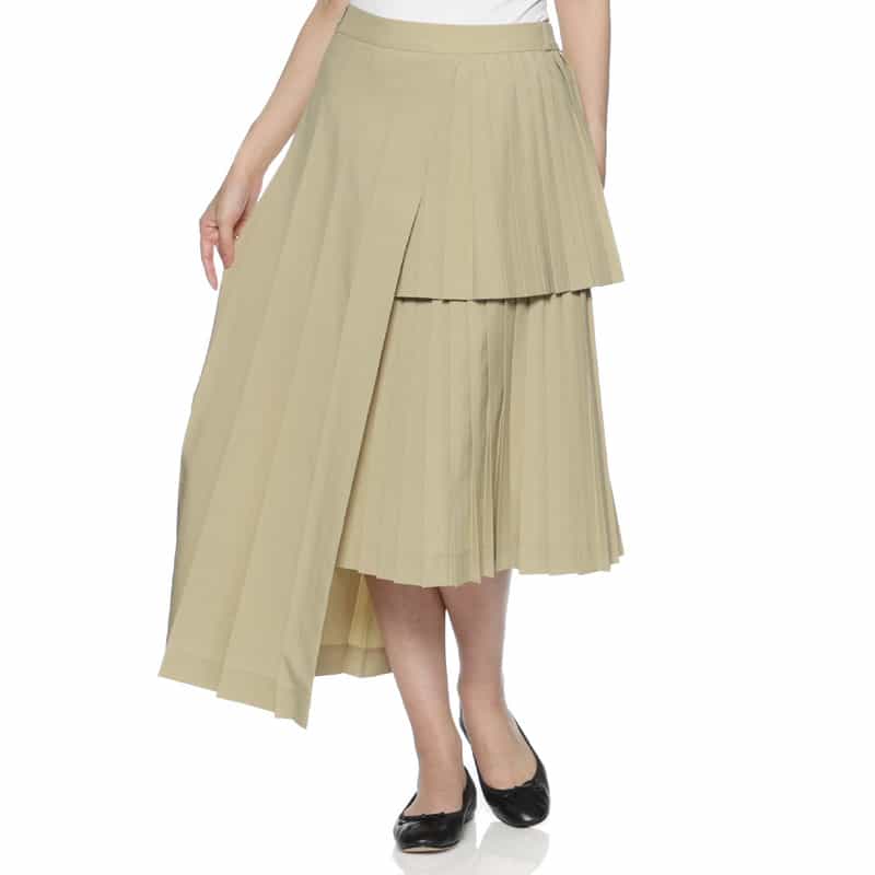 BARNEYS NEW YORK アシンメトリー ベルテッドプリーツスカート BEIGE