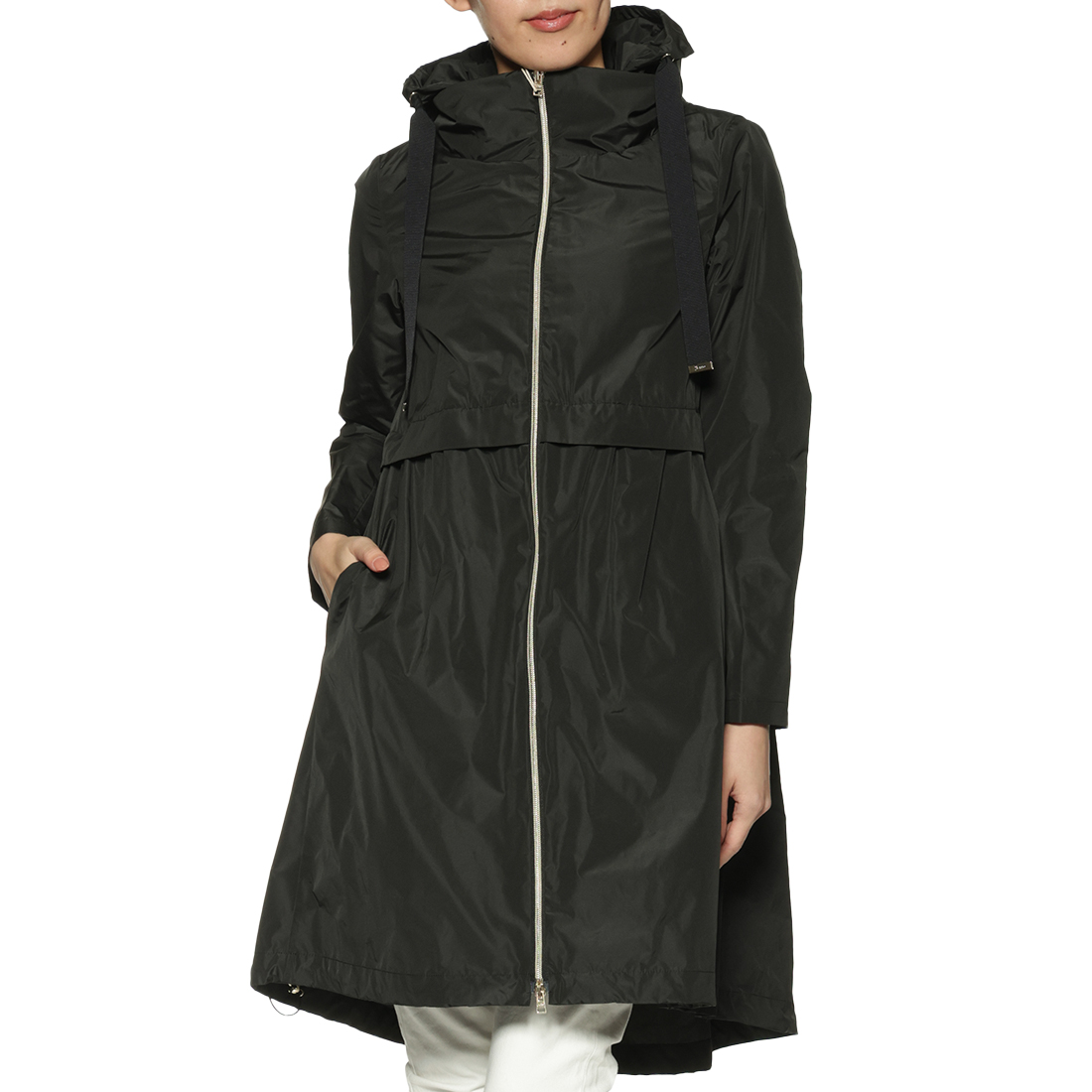 ジップアップ フーデッドミディコート