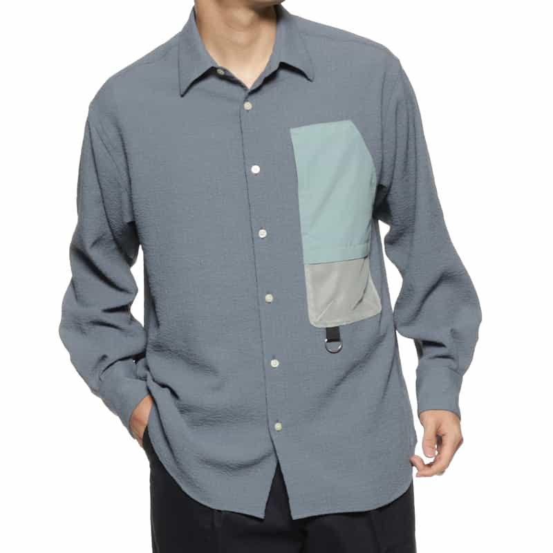 BARNEYS NEW YORK ワッシャー加工ストレッチシャツ BLUE