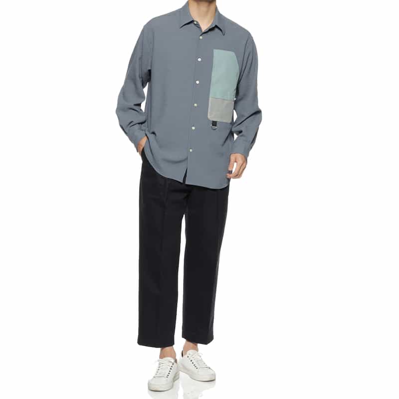 BARNEYS NEW YORK ワッシャー加工ストレッチシャツ BLUE