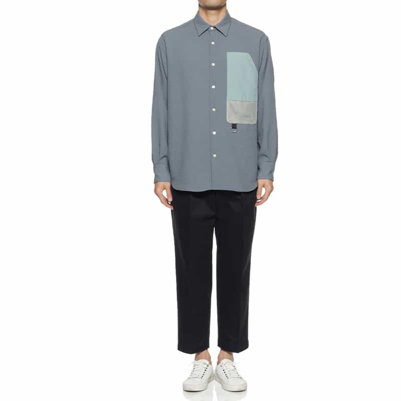 BARNEYS NEW YORK ワッシャー加工ストレッチシャツ BLUE