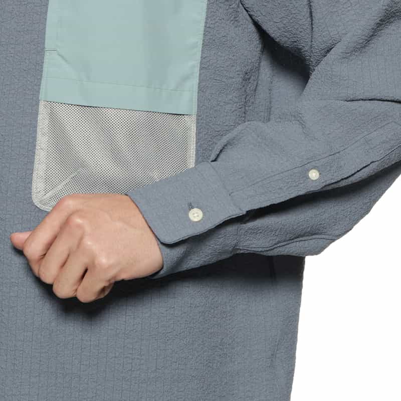 BARNEYS NEW YORK ワッシャー加工ストレッチシャツ BLUE