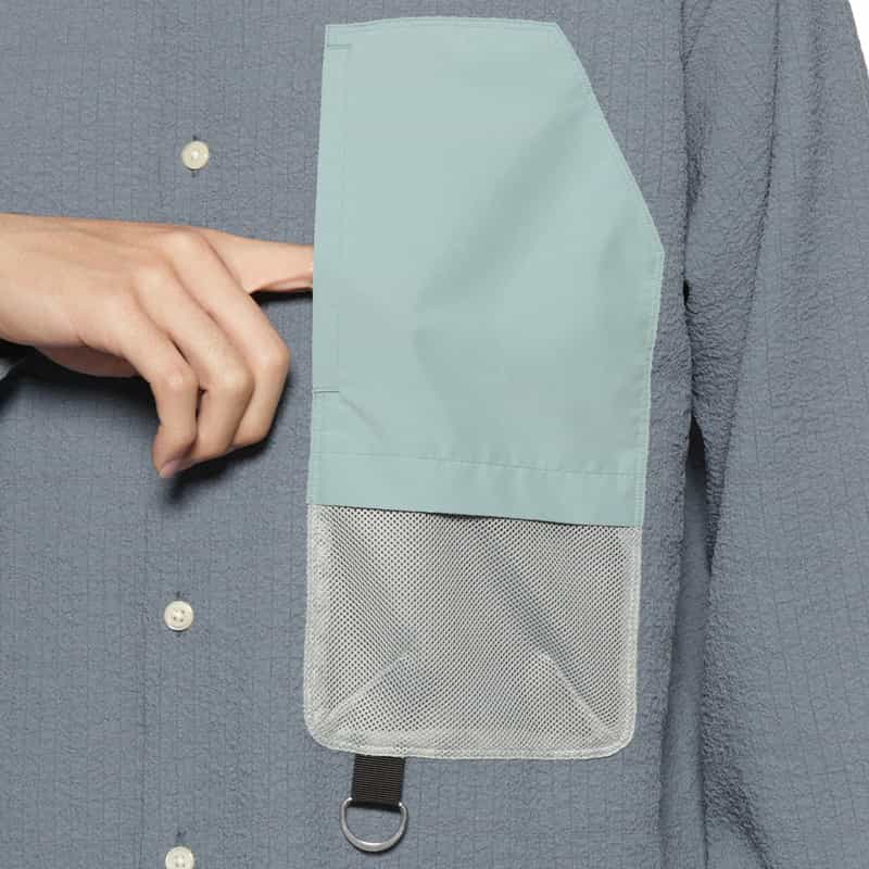 BARNEYS NEW YORK ワッシャー加工ストレッチシャツ BLUE