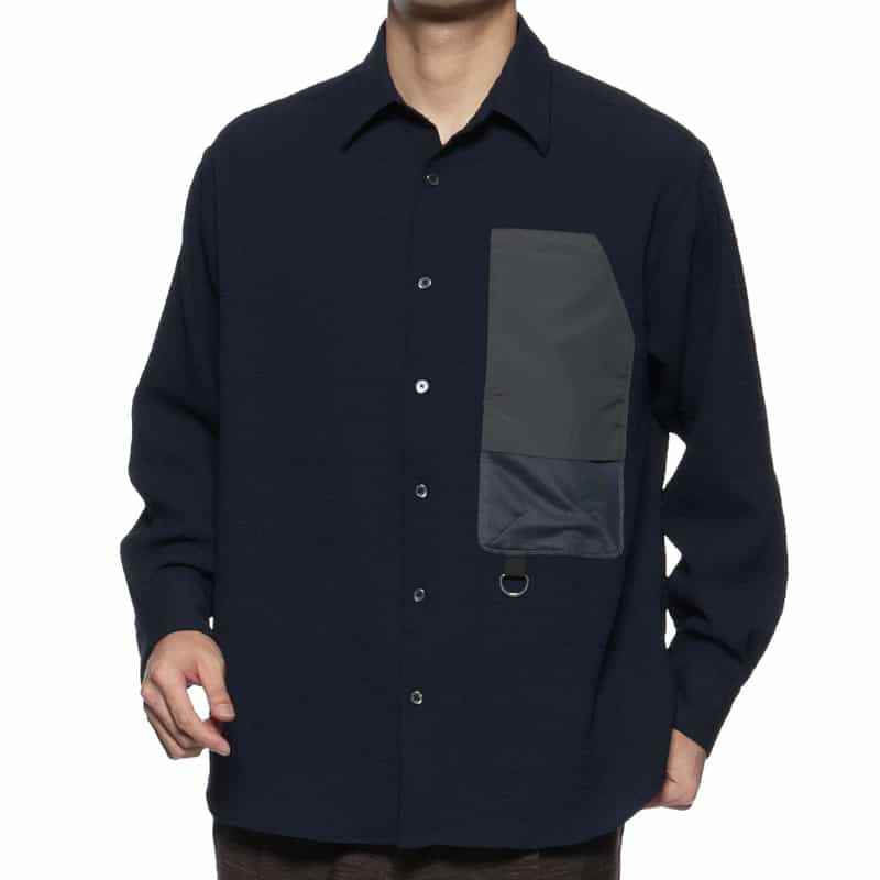 BARNEYS NEW YORK ワッシャー加工ストレッチシャツ NAVY