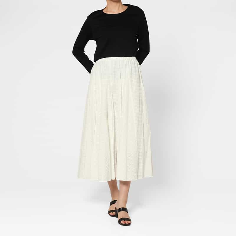 BARNEYS NEW YORK ウォッシャブル ドローストリング付きシアーチェック柄スカート WHITE