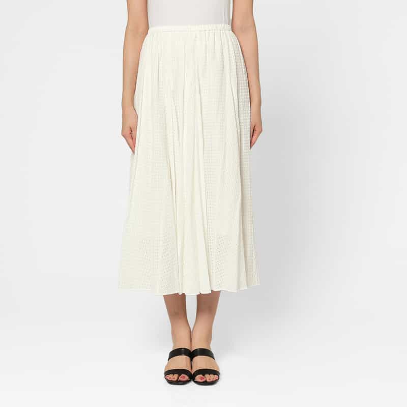 BARNEYS NEW YORK ウォッシャブル ドローストリング付きシアーチェック柄スカート WHITE