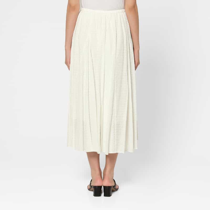 BARNEYS NEW YORK ウォッシャブル ドローストリング付きシアーチェック柄スカート WHITE