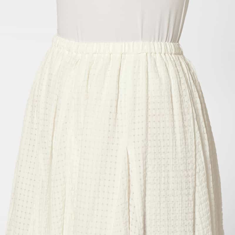 BARNEYS NEW YORK ウォッシャブル ドローストリング付きシアーチェック柄スカート WHITE