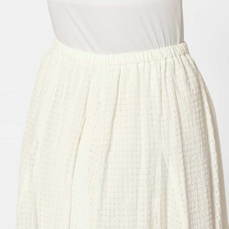 BARNEYS NEW YORK ウォッシャブル ドローストリング付きシアーチェック柄スカート WHITE