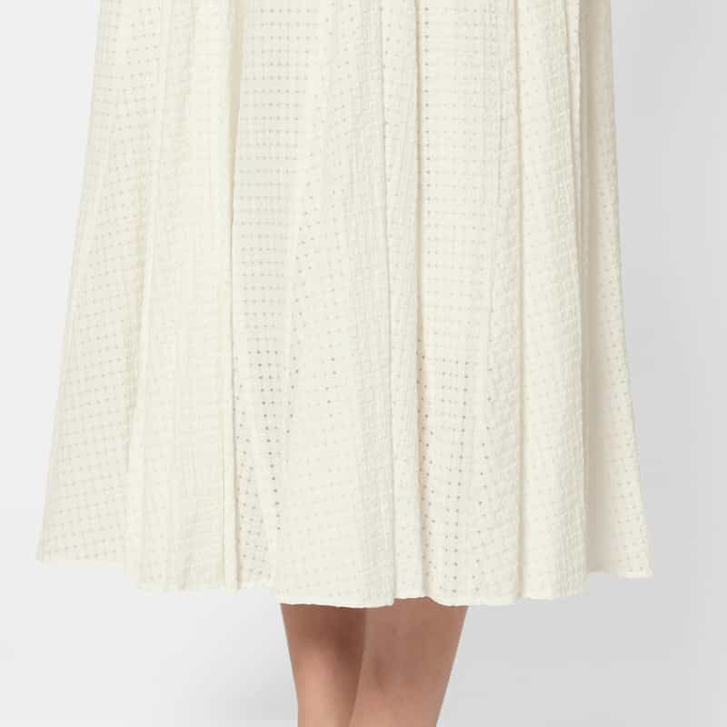 BARNEYS NEW YORK ウォッシャブル ドローストリング付きシアーチェック柄スカート WHITE