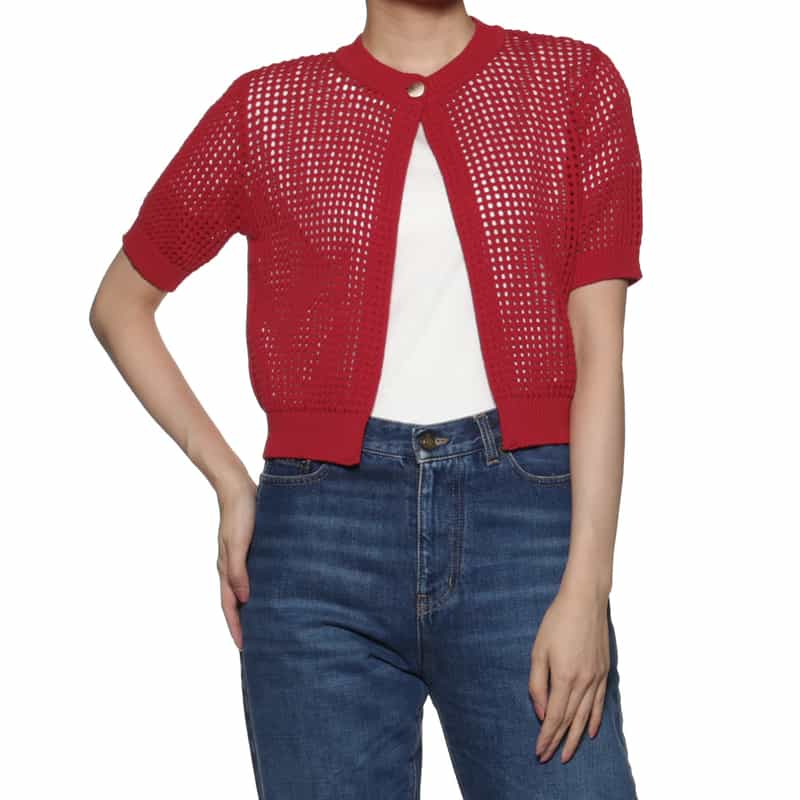 BARNEYS NEW YORK メッシュニットカーディガン RED