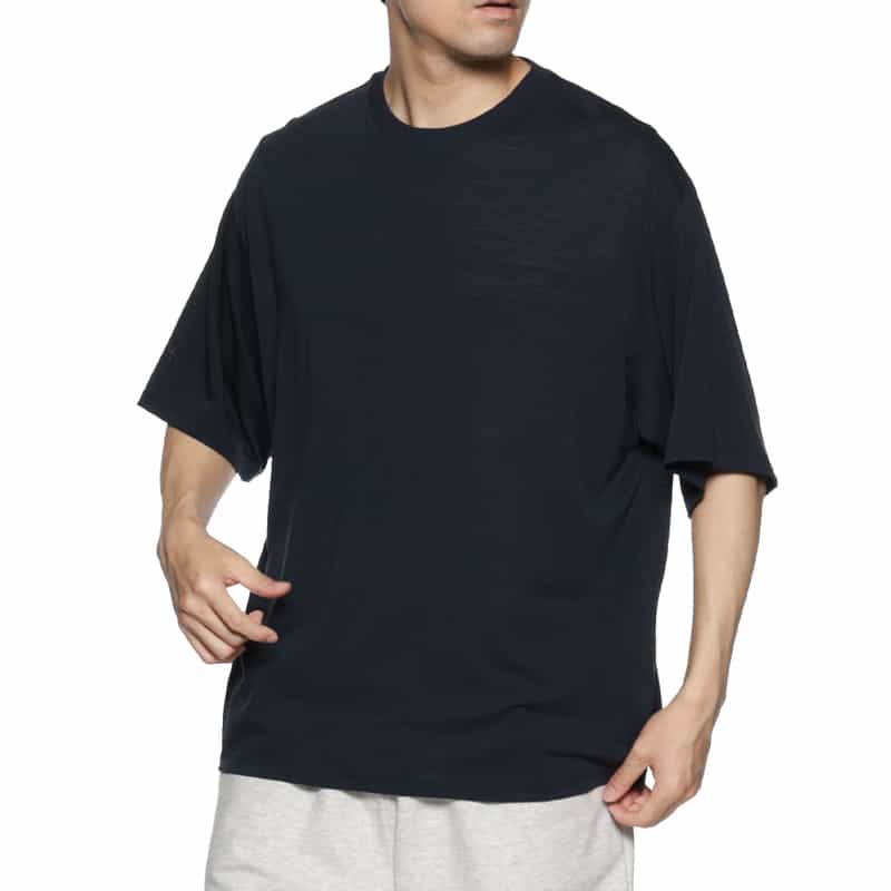 BARNEYS NEW YORK ウォッシャブル ウール素材Tシャツ NAVY