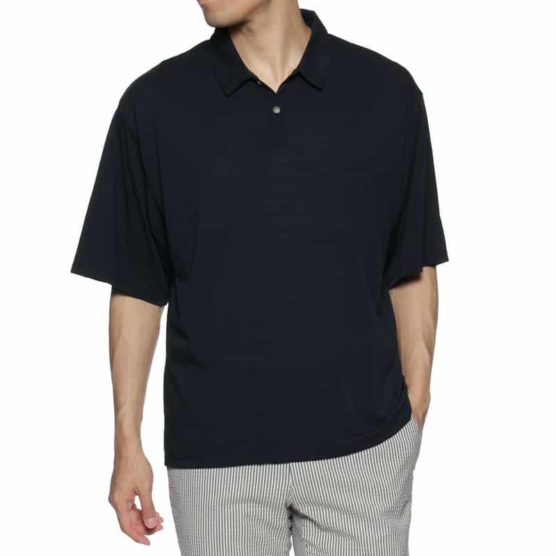 BARNEYS NEW YORK ウォッシャブル ウール素材ポロシャツ NAVY