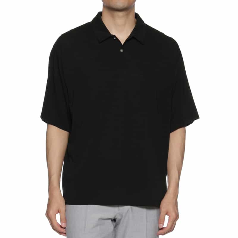 BARNEYS NEW YORK ウォッシャブル ウール素材ポロシャツ BLACK