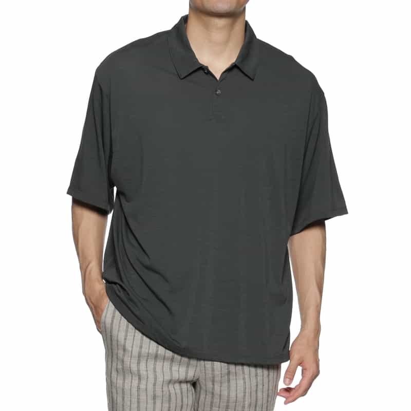 BARNEYS NEW YORK ウォッシャブル ウール素材ポロシャツ GRAY