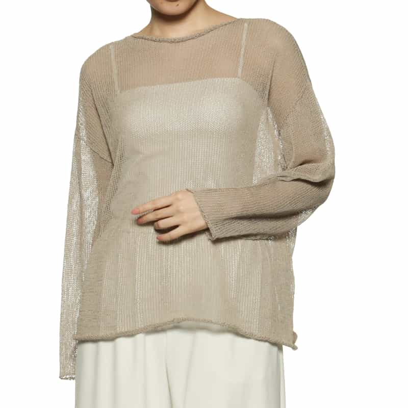 BARNEYS NEW YORK ウォッシャブル メッシュニットプルオーバー BEIGE