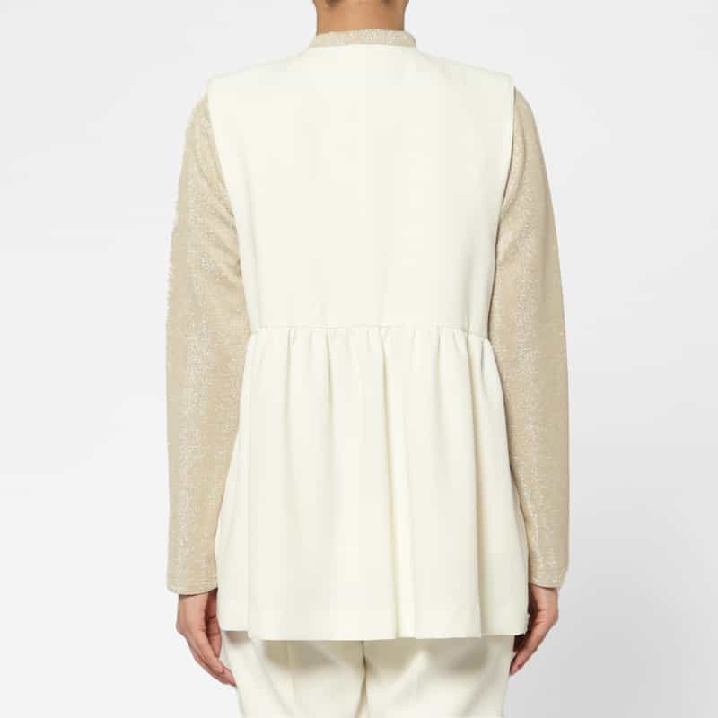 BARNEYS NEW YORK セットアップ ウォッシャブル ギャザーフレアジレ OFF WHITE