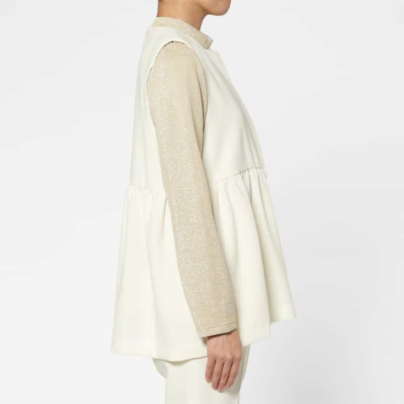 BARNEYS NEW YORK セットアップ ウォッシャブル ギャザーフレアジレ OFF WHITE