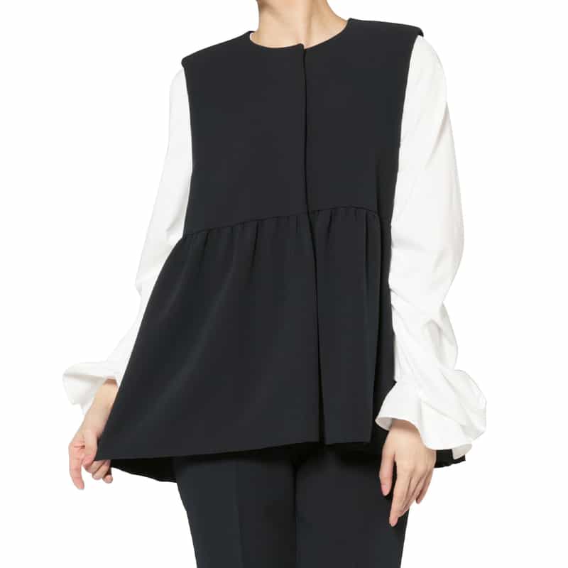 セットアップ ウォッシャブル ギャザーフレアジレ