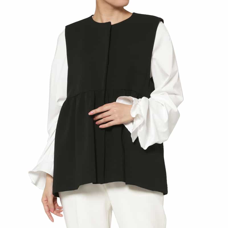 セットアップ ウォッシャブル ギャザーフレアジレ