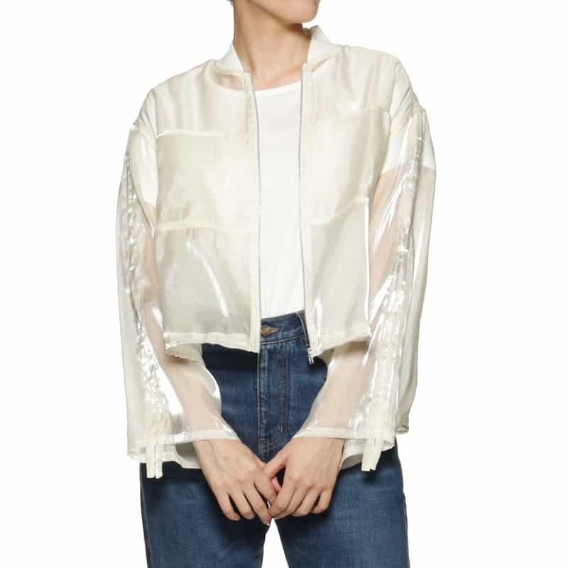 BARNEYS NEW YORK シアー素材ショートブルゾン WHITE