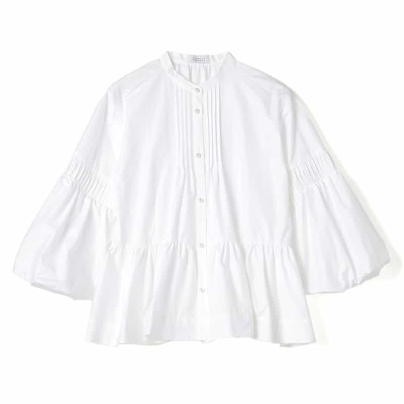 BARNEYS NEW YORK ウォッシャブル ギャザーブラウス WHITE