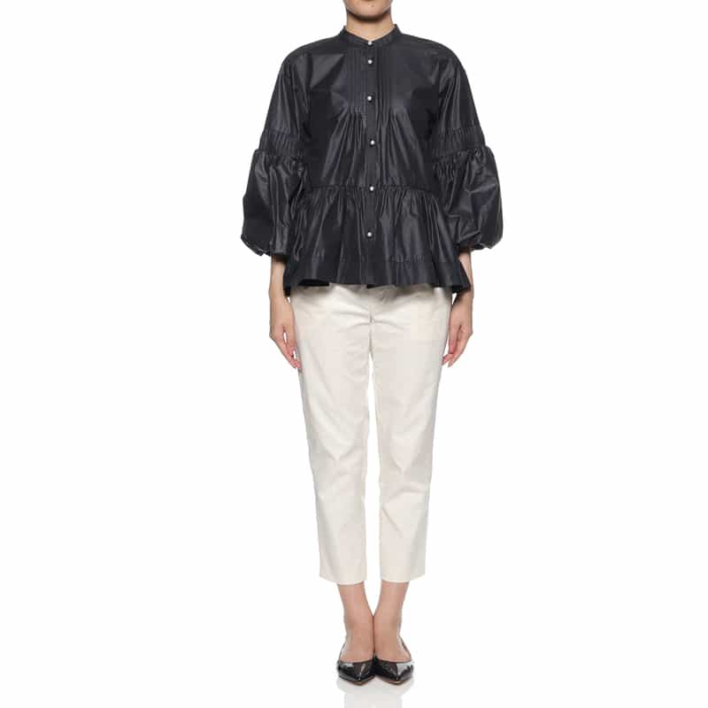 BARNEYS NEW YORK ウォッシャブル ギャザーブラウス NAVY