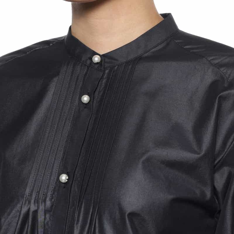 BARNEYS NEW YORK ウォッシャブル ギャザーブラウス NAVY