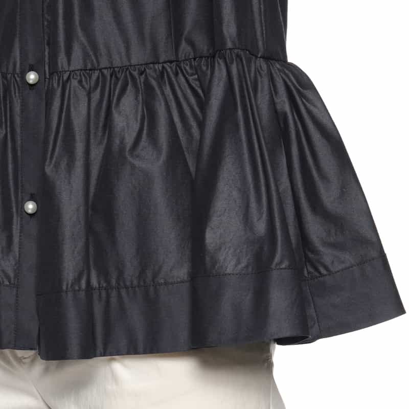 BARNEYS NEW YORK ウォッシャブル ギャザーブラウス NAVY