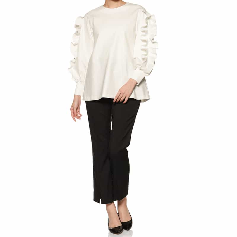 BARNEYS NEW YORK ウォッシャブル フリルスリーブ カットソー WHITE