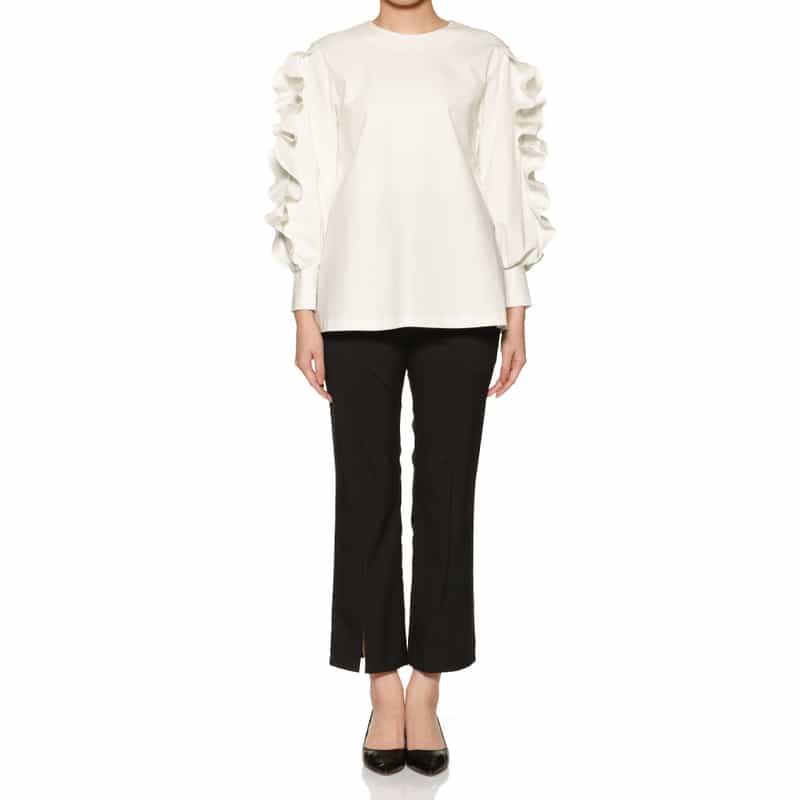 BARNEYS NEW YORK ウォッシャブル フリルスリーブ カットソー WHITE