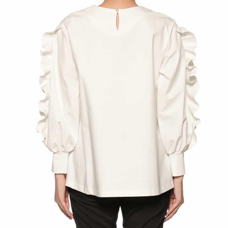 BARNEYS NEW YORK ウォッシャブル フリルスリーブ カットソー WHITE