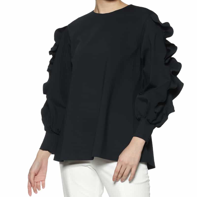 BARNEYS NEW YORK ウォッシャブル フリルスリーブ カットソー NAVY