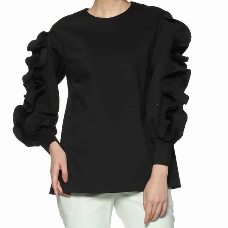 BARNEYS NEW YORK ウォッシャブル フリルスリーブ カットソー BLACK