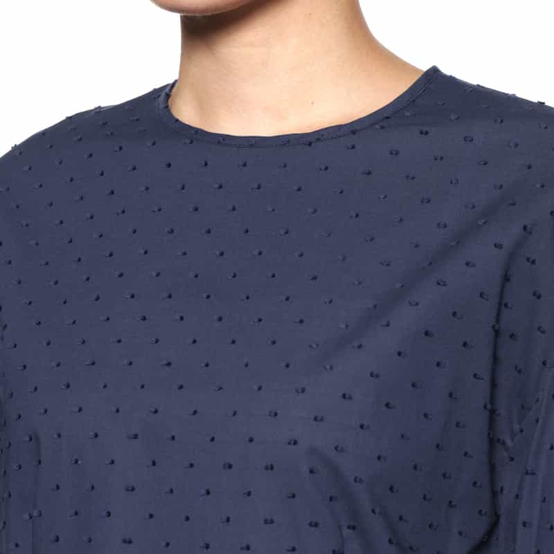 BARNEYS NEW YORK ウォッシャブル パールボタン付きドットジャカード素材ペプラムブラウス NAVY