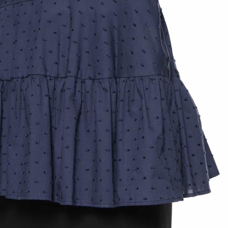 BARNEYS NEW YORK ウォッシャブル パールボタン付きドットジャカード素材ペプラムブラウス NAVY