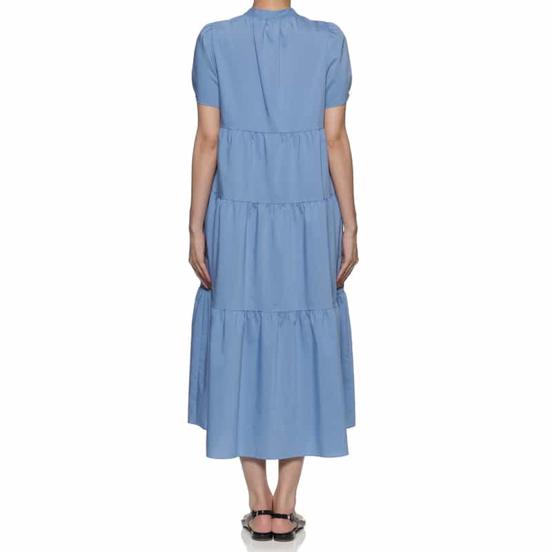 BARNEYS NEW YORK ウォッシャブル パールボタン ティアードドレス BLUE